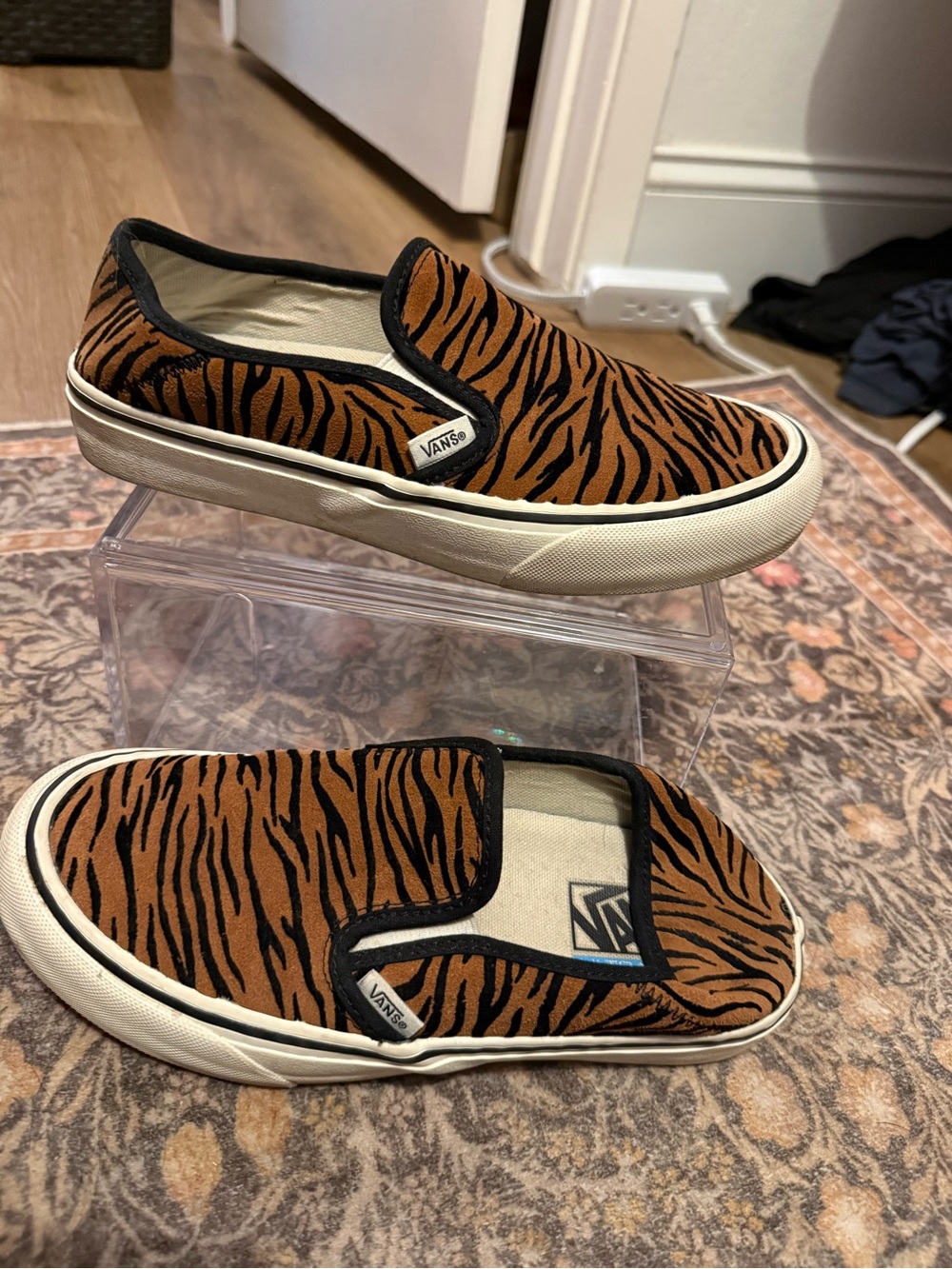 Vans Slip-On Sneakers in Brown and Black Tiger Stripe
